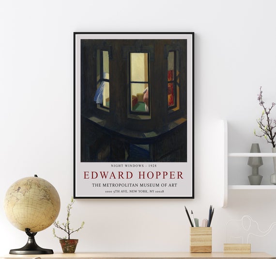 Edward Hopper Sergi Posteri, Gece Pencereleri, Duvar Sanatı Dekoru, Gerçekçilik, Mimari, Manzara, Hediye Fikri, Minimalizm_60f4b8b266ac7.jpeg