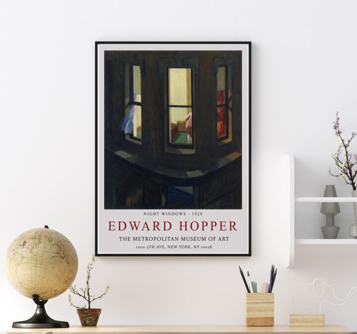 Edward Hopper Sergi Posteri, Gece Pencereleri, Duvar Sanatı Dekoru, Gerçekçilik, Mimari, Manzara, Hediye Fikri, Minimalizm_60f4b8b9c4ea1.jpeg
