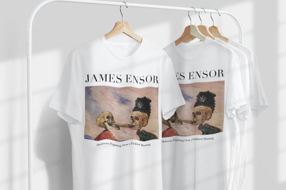 James Ensor İskeletleri Turşu Ringa Unisex T-Shirt | Ünlü Sanatçı T-Shirt | Belçikalı Sanatçı | Belçika Sanatı | Dünyaca Ünlü Sanat | Sanat Hediyesi_60f42c471e3d8.jpeg